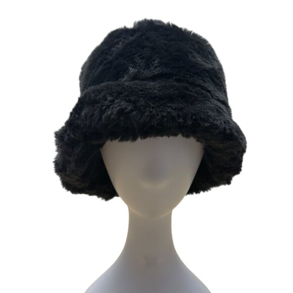 Black Faux Fur Bucket Hat One Size Fits Most Soft & Plush Material Lined - Picture 1 of 7